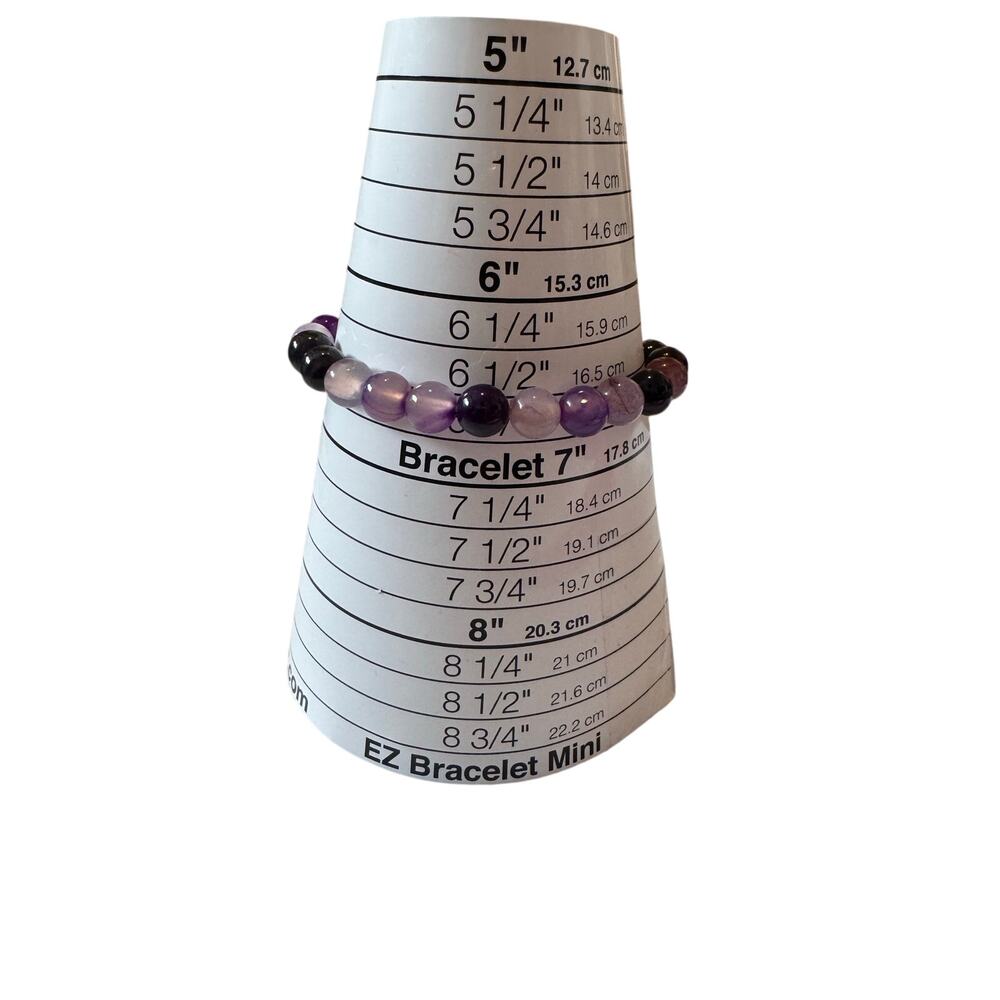 Stretchy beaded purple stone silver heart bracelet